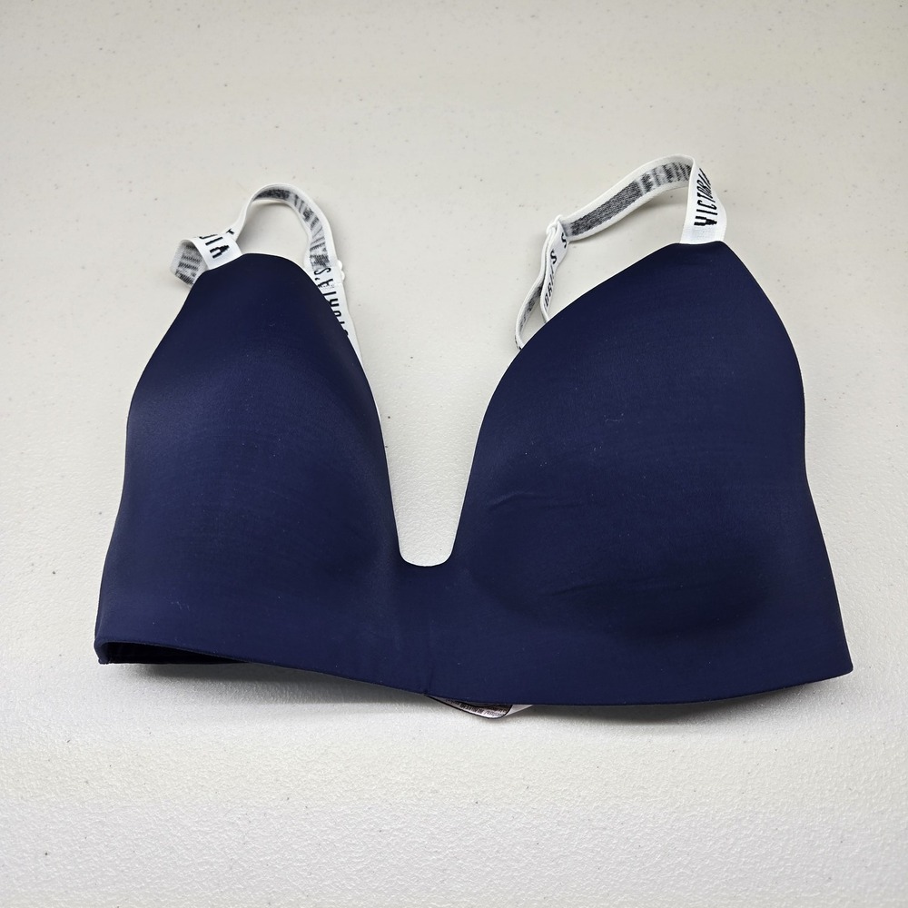 Victoria's Secret Women Bra 32DD Navy Blue T Shirt Wireless Strap Convertible